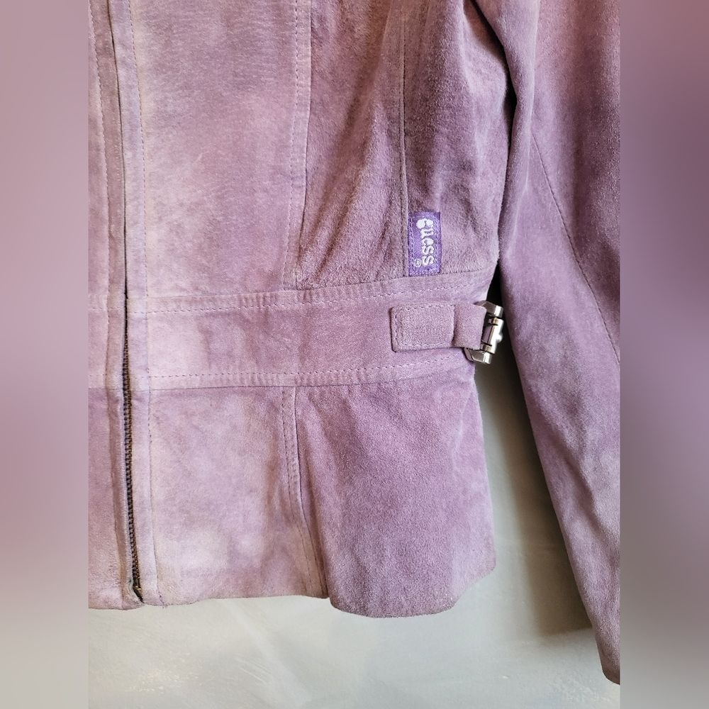 Vintage GUESS Leather Suede Short Lavender Cinch Waist Jacket Size M - Picture 7 of 15